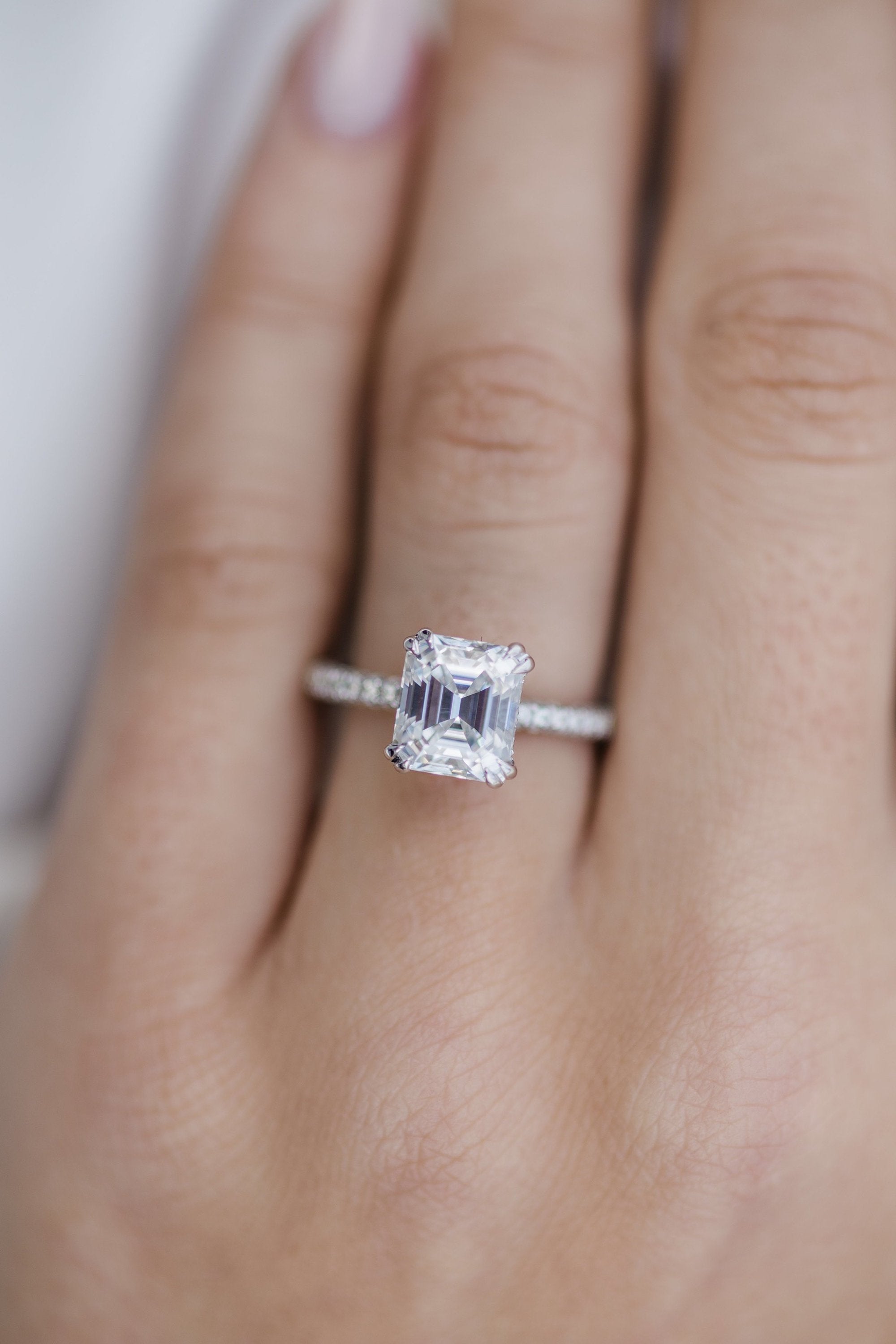 2.30 CT Emerald Moissanite Hidden Halo Setting Engagement Ring