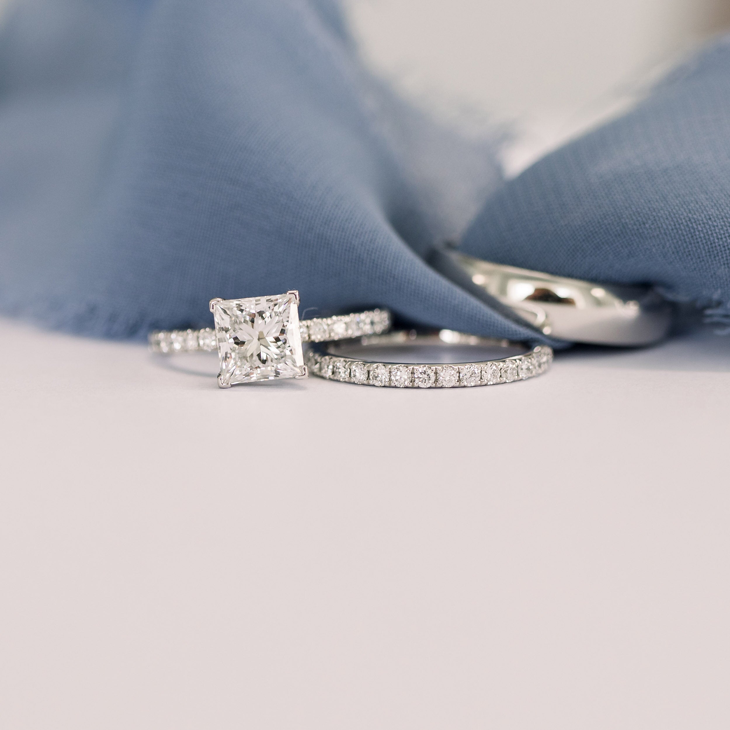 2.0 CT Princess Moissanite Pave Setting Engagement Ring