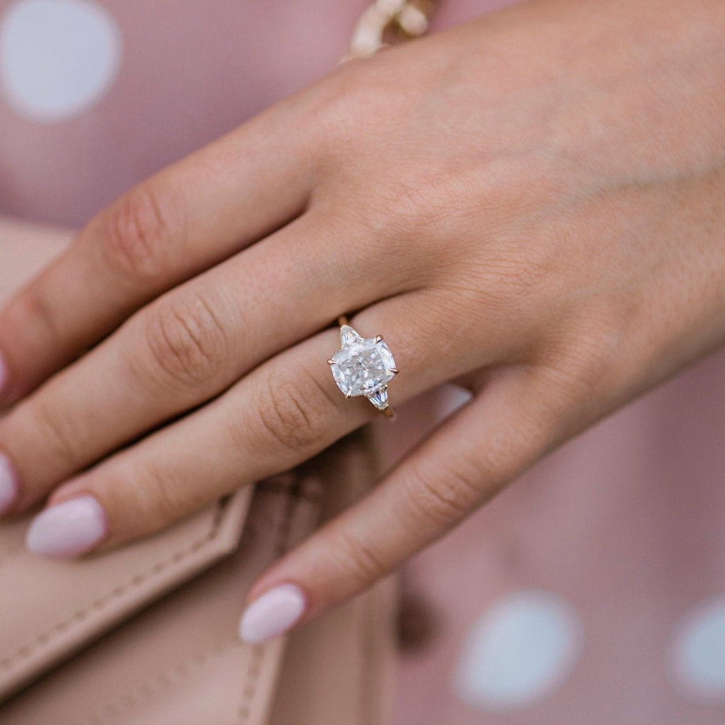 4.20 CT Elongated Cushion Moissanite Three Stones Engagement Ring