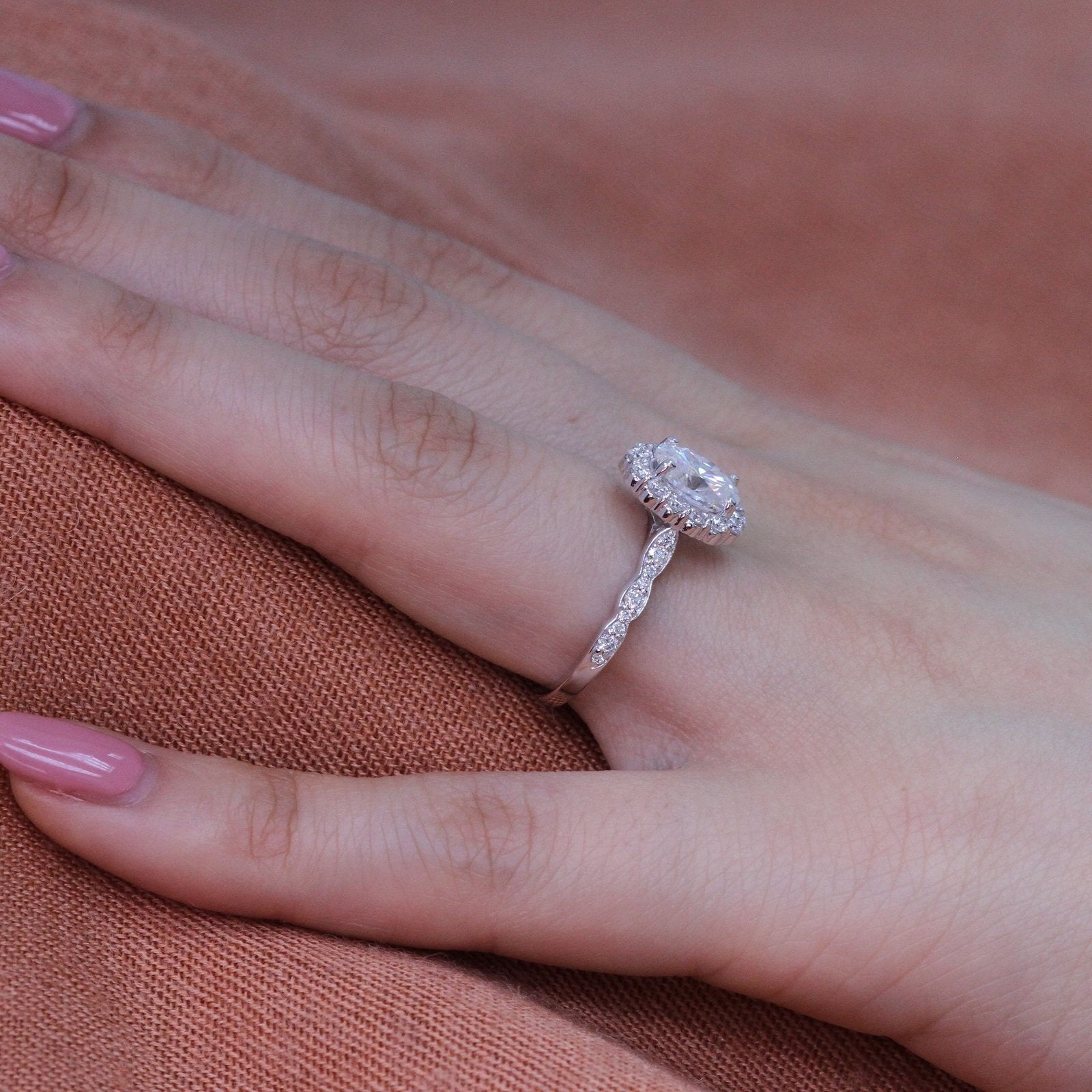 1.50 CT Oval Cut Vintage pave Style Moissanite Engagement Ring