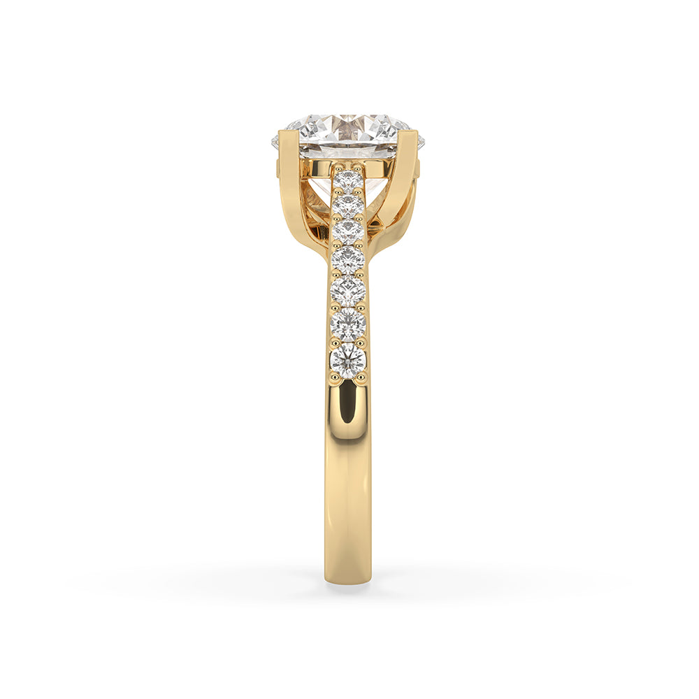 Round Pave Engagement Ring In Yellow Gold
