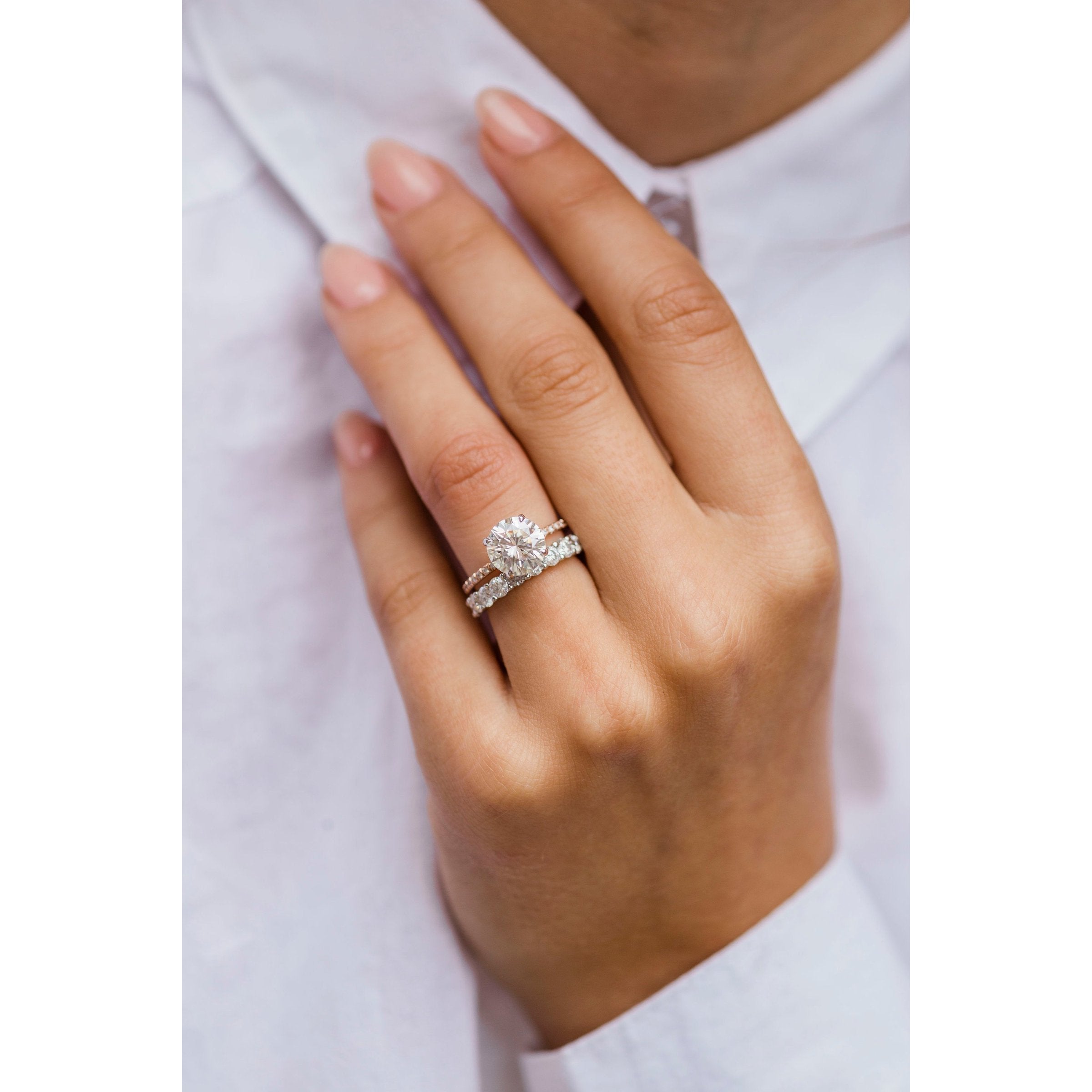 2.10 CT Round Moissanite Solitaire With Pave Setting Engagement Ring