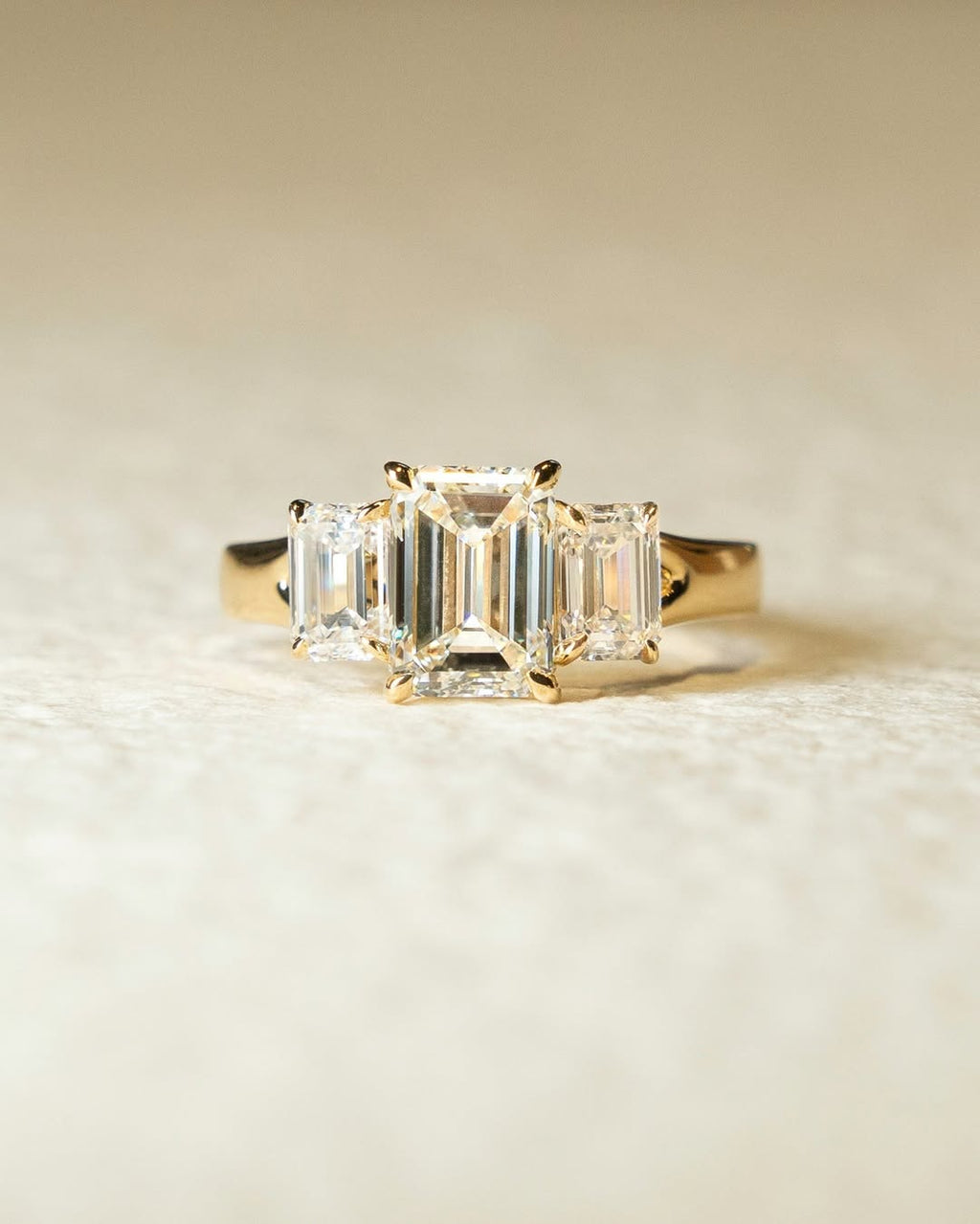 1.0 -3.0 CT Emerald ⁠Cut Lab Grown Diamond Three Stone Engagement Ring