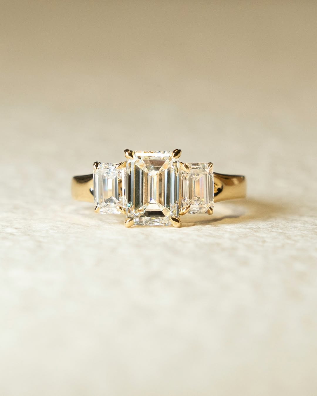 1.0 -3.0 CT Emerald ⁠Cut Lab Grown Diamond Three Stone Engagement Ring
