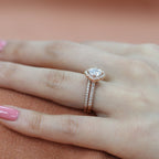 1.0CT Cushion Cut Moissanite Halo Bridal Ring Set