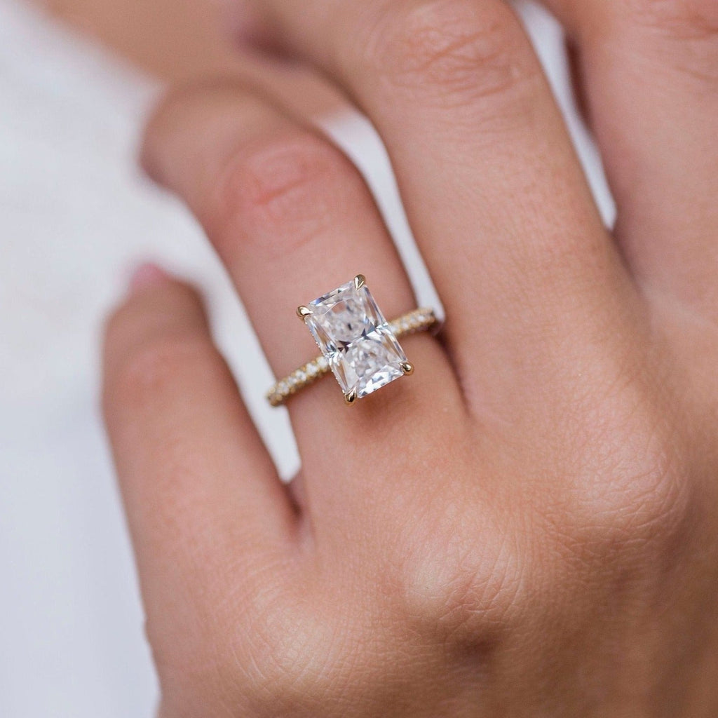 3.0 CT Radiant Moissanite Haidden Halo & Pave Setting Engagement Ring