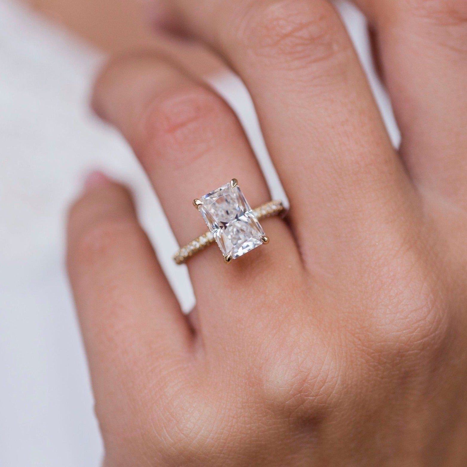 3.0 CT Radiant Moissanite Haidden Halo & Pave Setting Engagement Ring