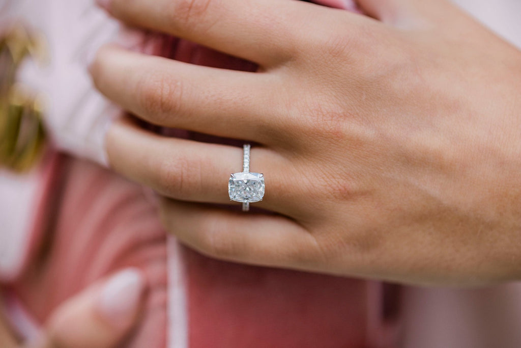 3.15 CT Cushion Moissanite Pave Setting Engagement Ring