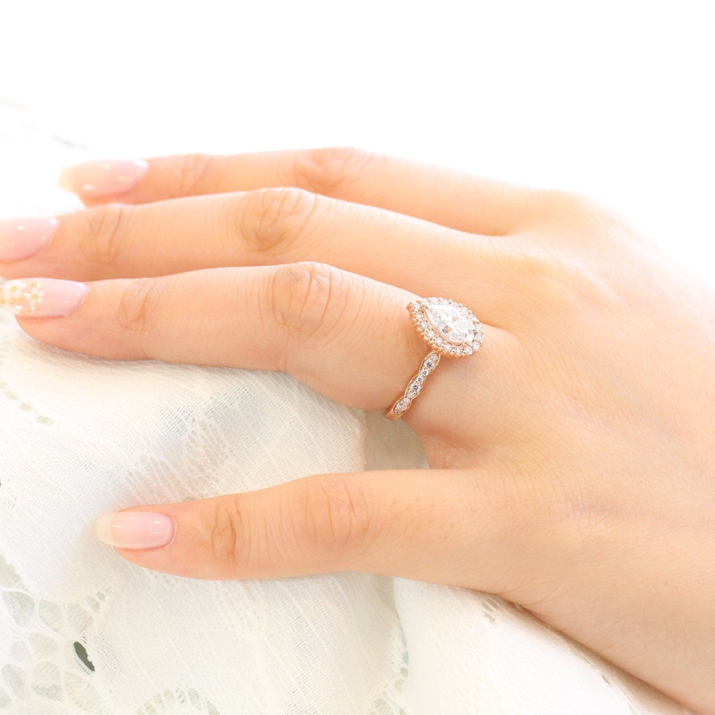 1.50 CT Pear Cut Moissanite Halo Engagement Ring