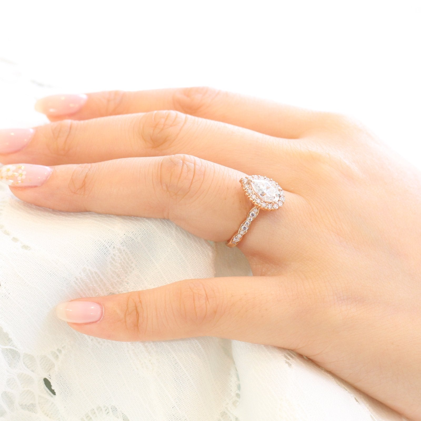 1.50 CT Pear Cut Moissanite Halo Engagement Ring