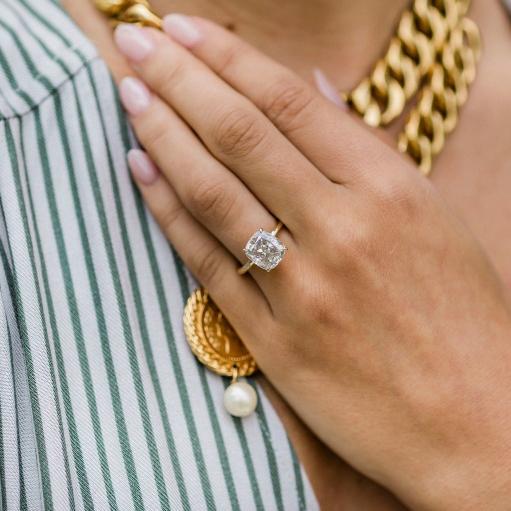 4.65 CT Cushion Cut Moissanite Solitaire Engagement Ring