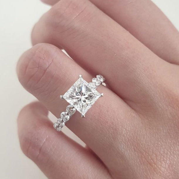 2.0 CT Princess Moissanite Solitaire Pave Setting Engagement Ring Secondary image