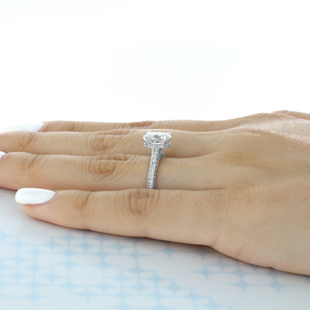 1.93CT Oval Moissanite Hidden Halo Triple Pave Setting Engagement Ring