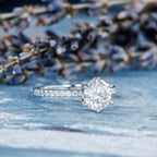 1.0 CT Round Brilliant Cut Pave Style Moissanite Engagement Ring