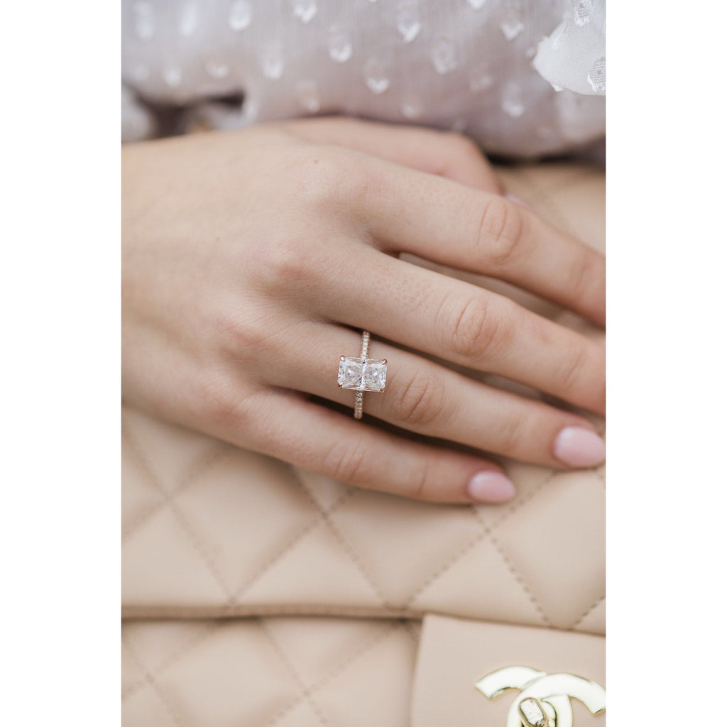 3.55 CT Radiant Moissanite Hidden Halo & Pave Setting Engagement Ring