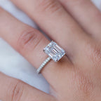 3.25 CT Emerald Moissanite Hidden Halo & Pave Setting Engagement Ring