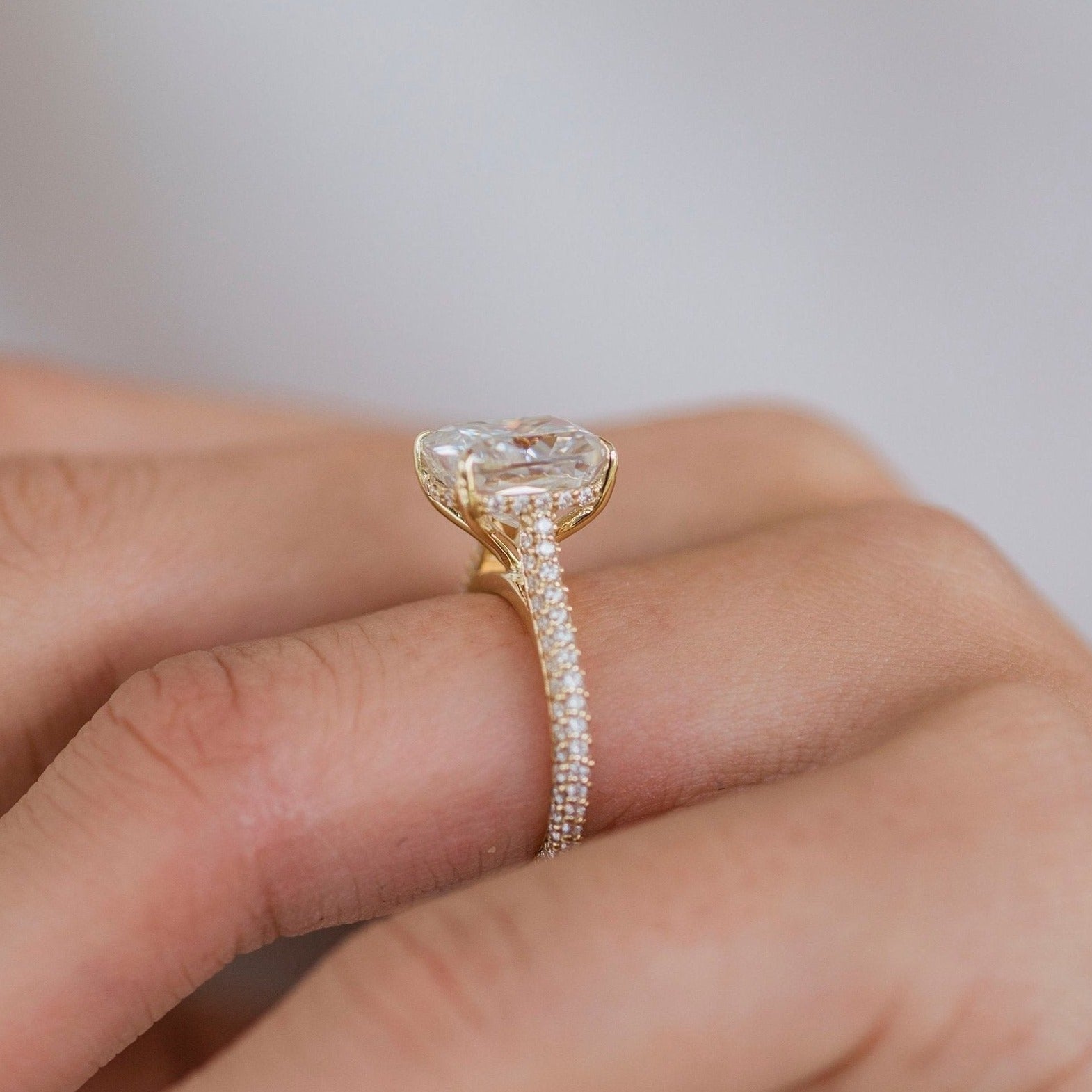 1.20 - 3.20 CT Elongated Cushion Moissanite Hidden Halo & Pave Engagement Ring