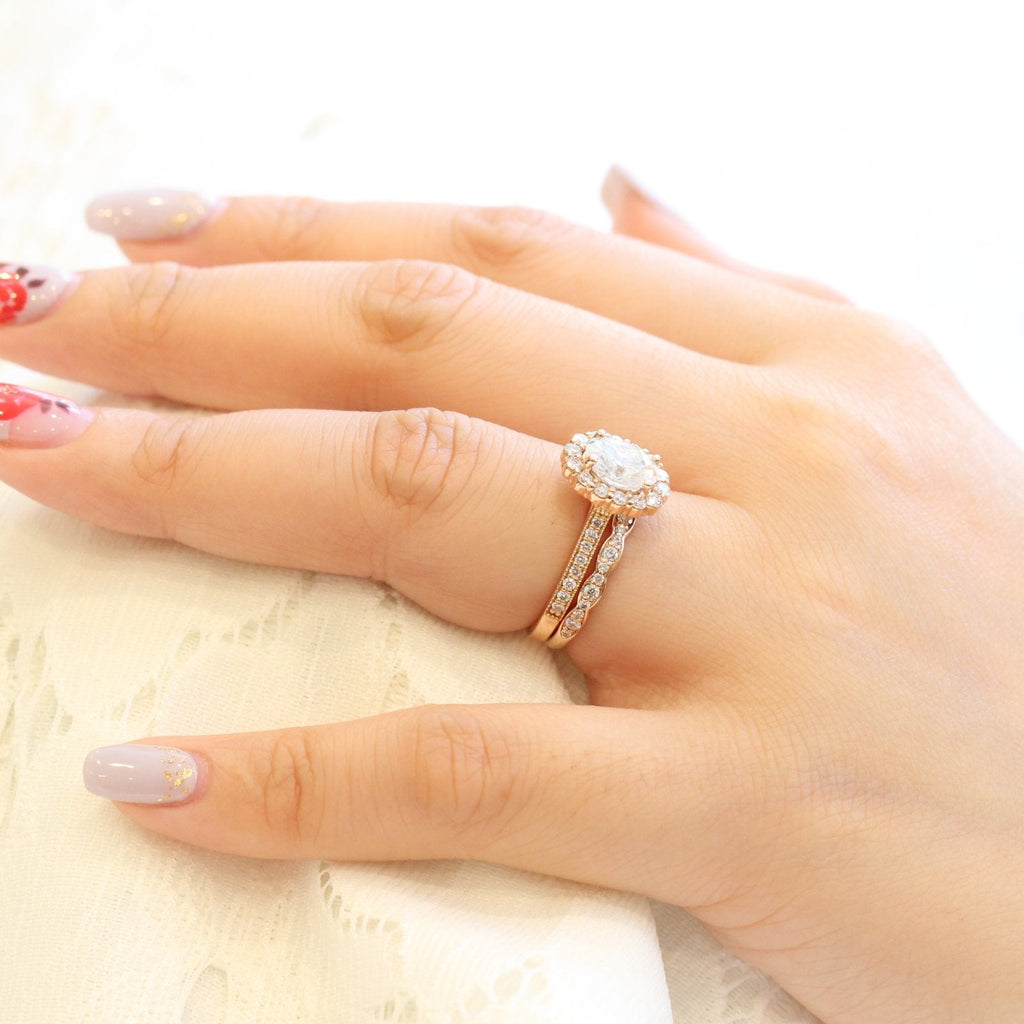 1.50CT Oval Cut Moissanite Halo Bridal Ring Set