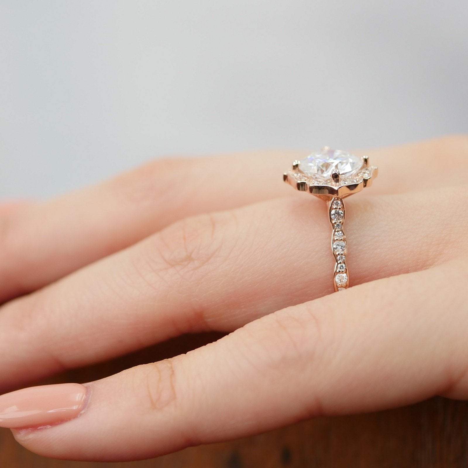 2.30 CT Cushion Moissanite Vintage Halo Engagement Ring