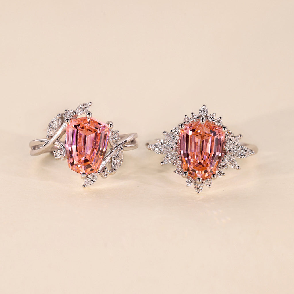 Shield Cut Pink Gemstone Bypass Engagement Ring
