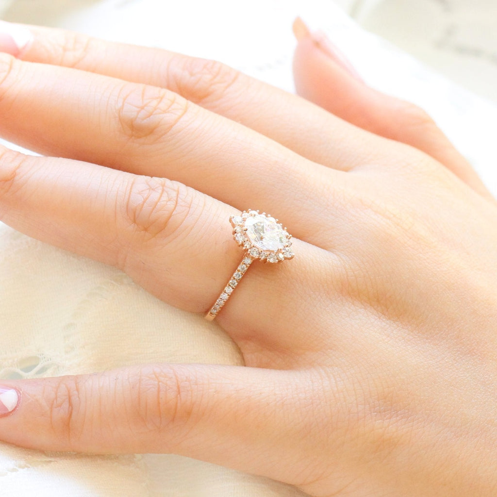 1.50 CT Oval Cut Cluster Moissanite Engagement Ring
