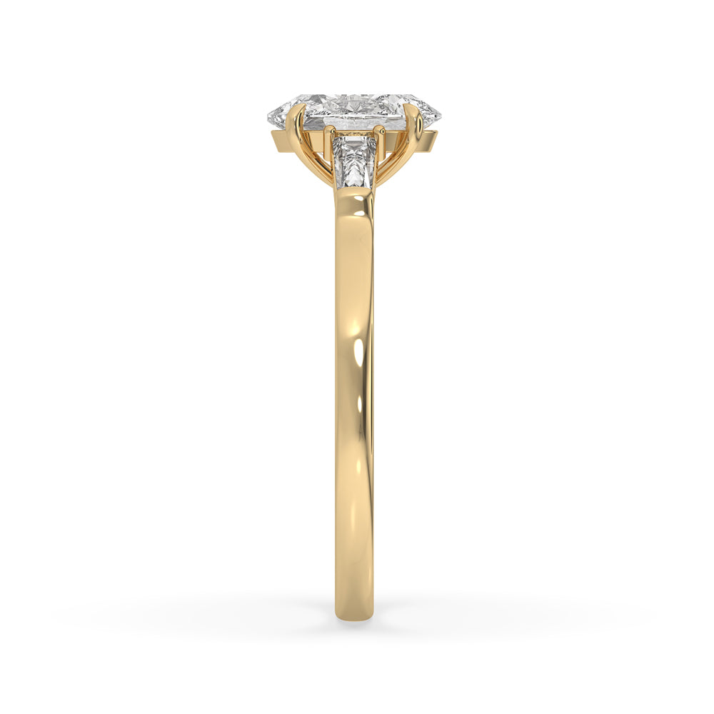 Oval Cut Diamond Ring - 2 Side Stone Tapered Baguette