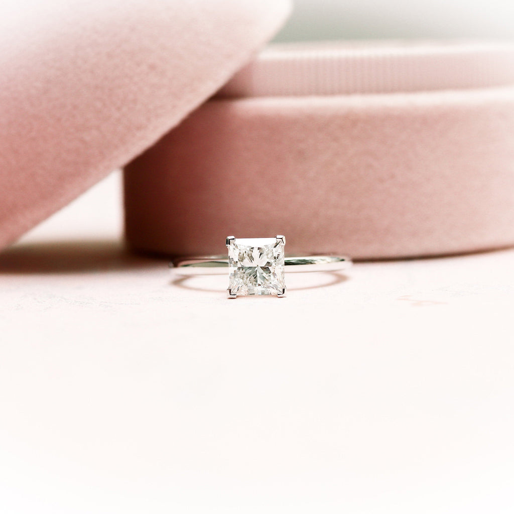 1.75 CT Princess Cut Moissanite Solitaire Engagement Ring