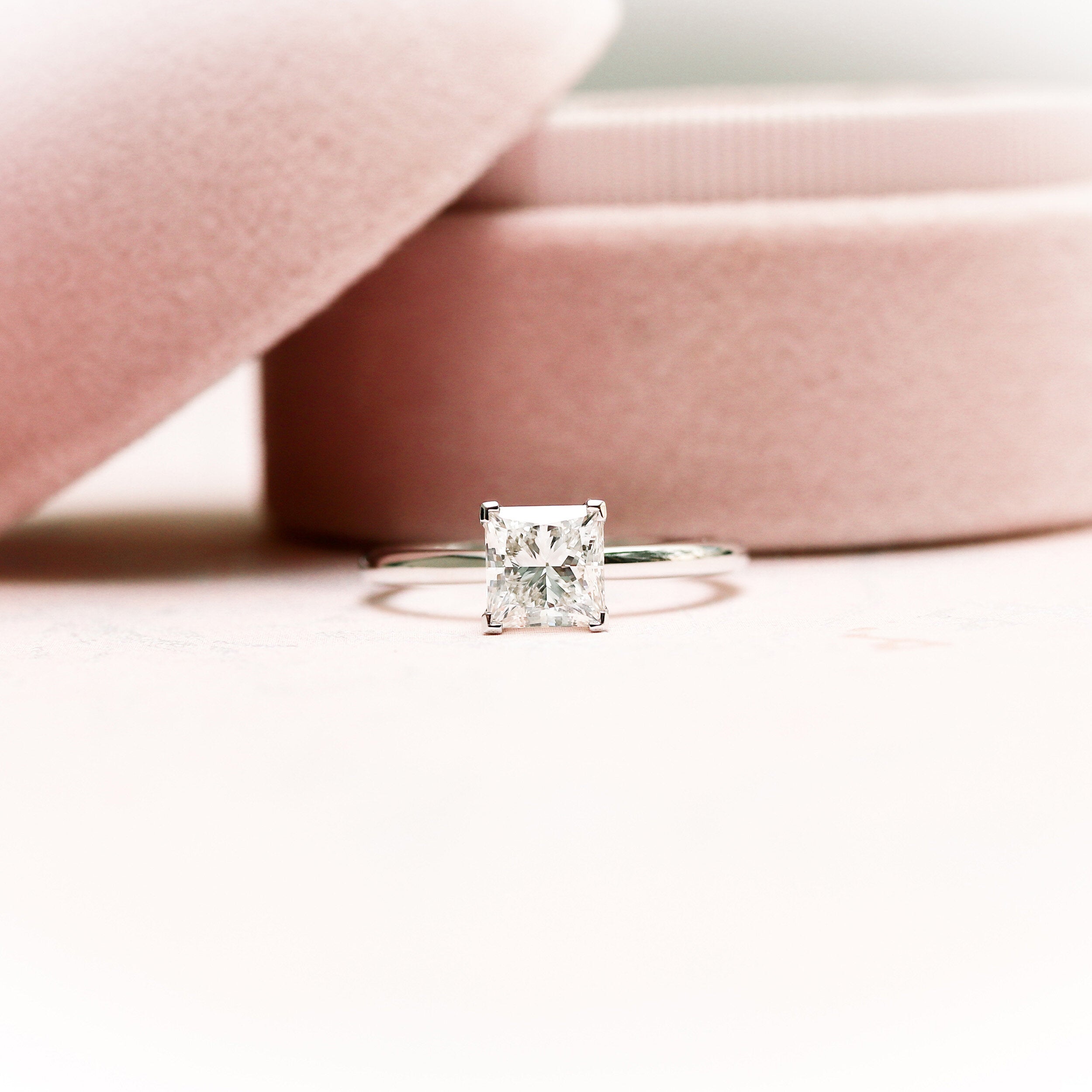 1.75 CT Princess Cut Moissanite Solitaire Engagement Ring