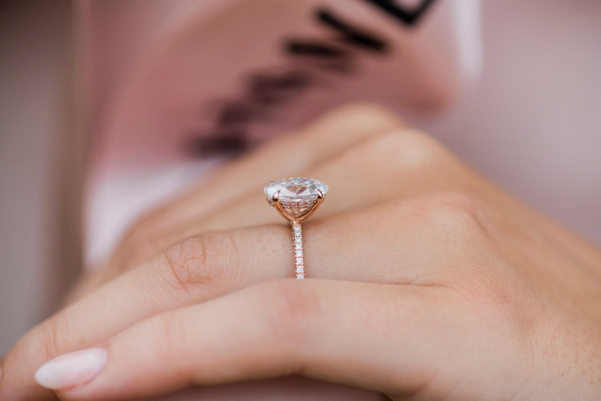 3.0 CT Oval Moissanite Solitaire With Hidden Halo Setting Engagement Ring