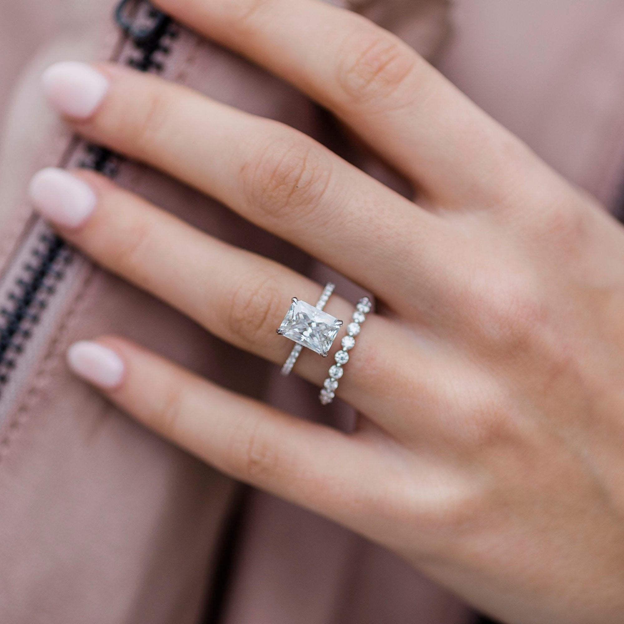 2.70 CT Radiant Moissanite Hidden Halo With Pave Setting Engagement Ring