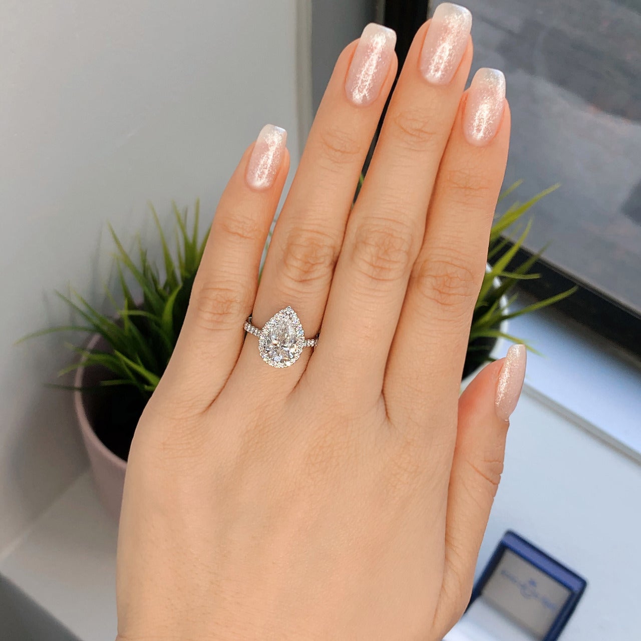 1.93ct Pear Cut Moissanite Halo Engagement Ring