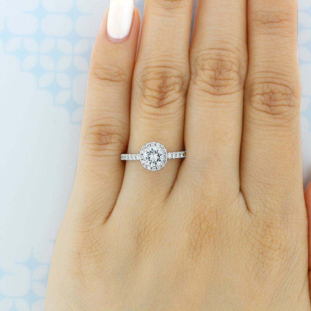 1.0ct Round Cut Halo Style Moissanite Engagement Ring
