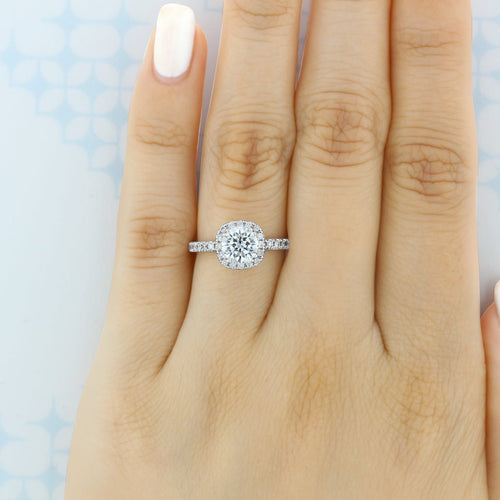 1.0ct Round Brilliant Cut Halo Style Moissanite Engagement Ring