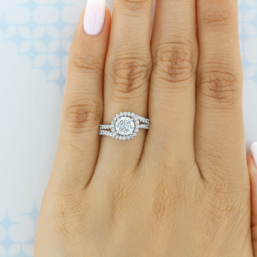 1.0CT Round Cut Bypass Style Moissanite Engagement Ring