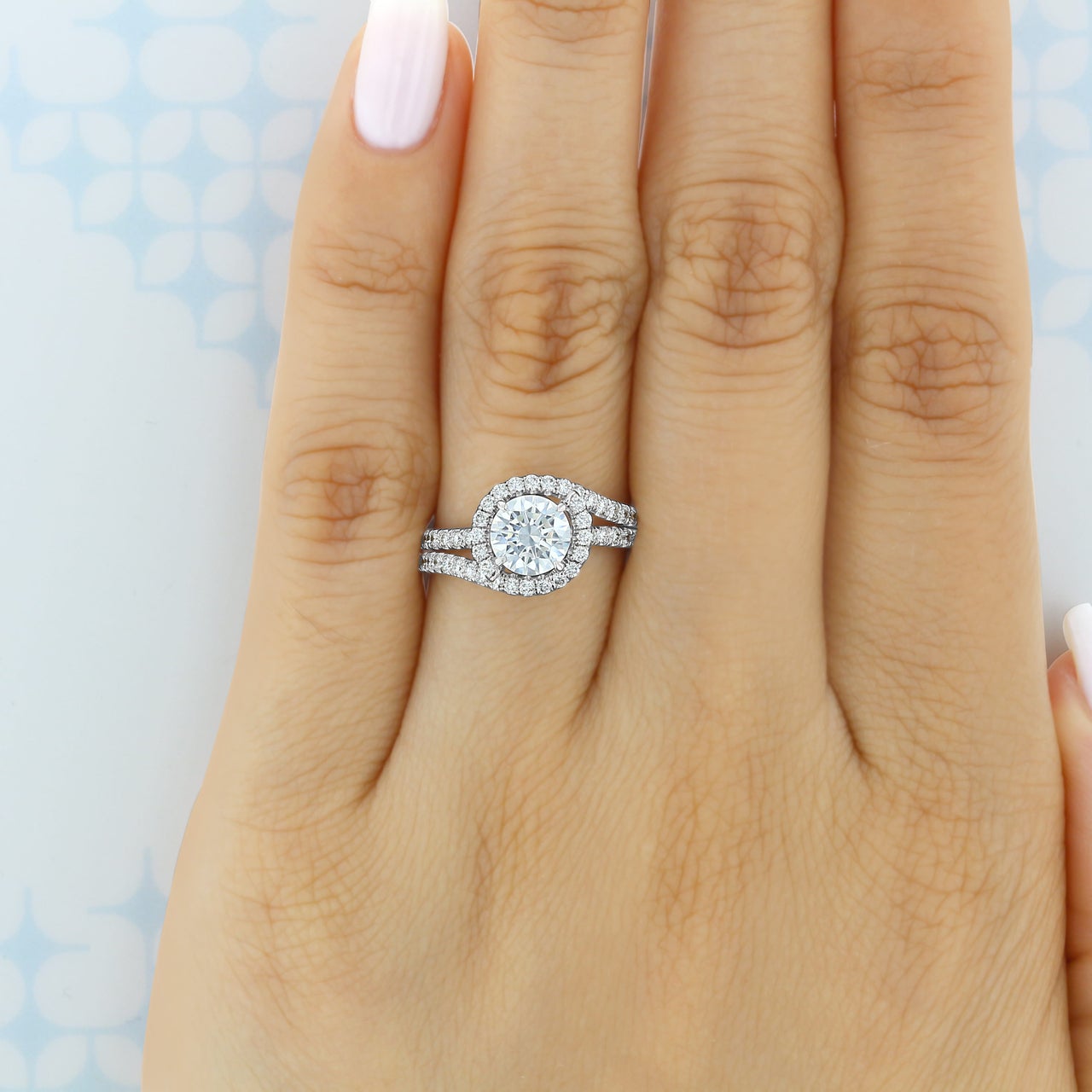 1.0CT Round Cut Bypass Style Moissanite Engagement Ring