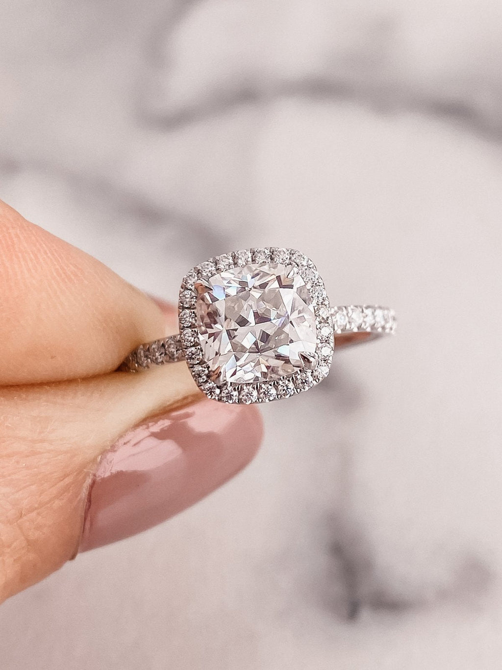 1.50 CT Cushion Cut Halo Style Moissanite Engagement Ring