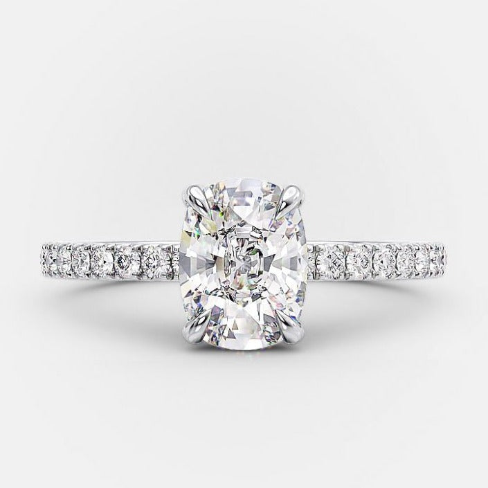 2.0 CT Oval Moissanite Hidden Halo Pave Setting Engagement Ring