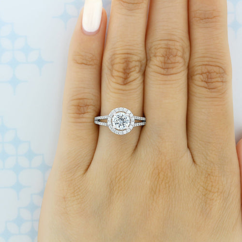 1.0ct Round Cut Halo Split Shank Style Moissanite Engagement Ring