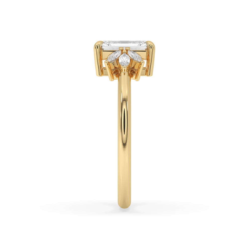 Emerald Cut Diamond Ring With Marquise Side Stones