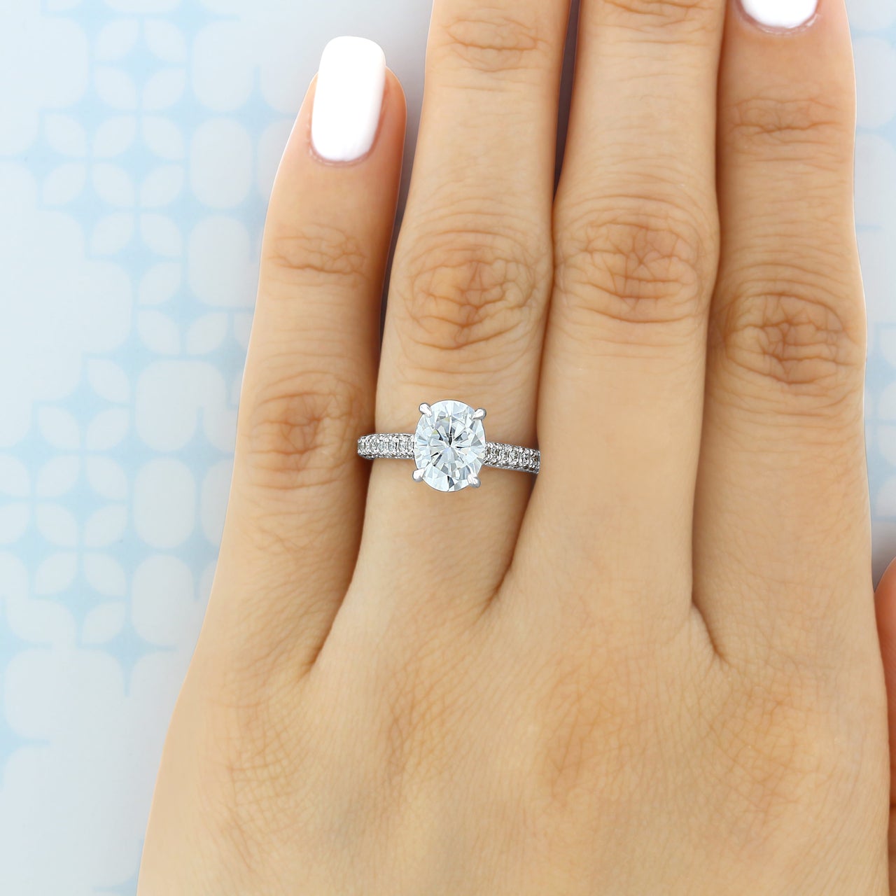 1.93ct Oval Cut Moissanite Hidden Halo 4 Prong Engagement Ring