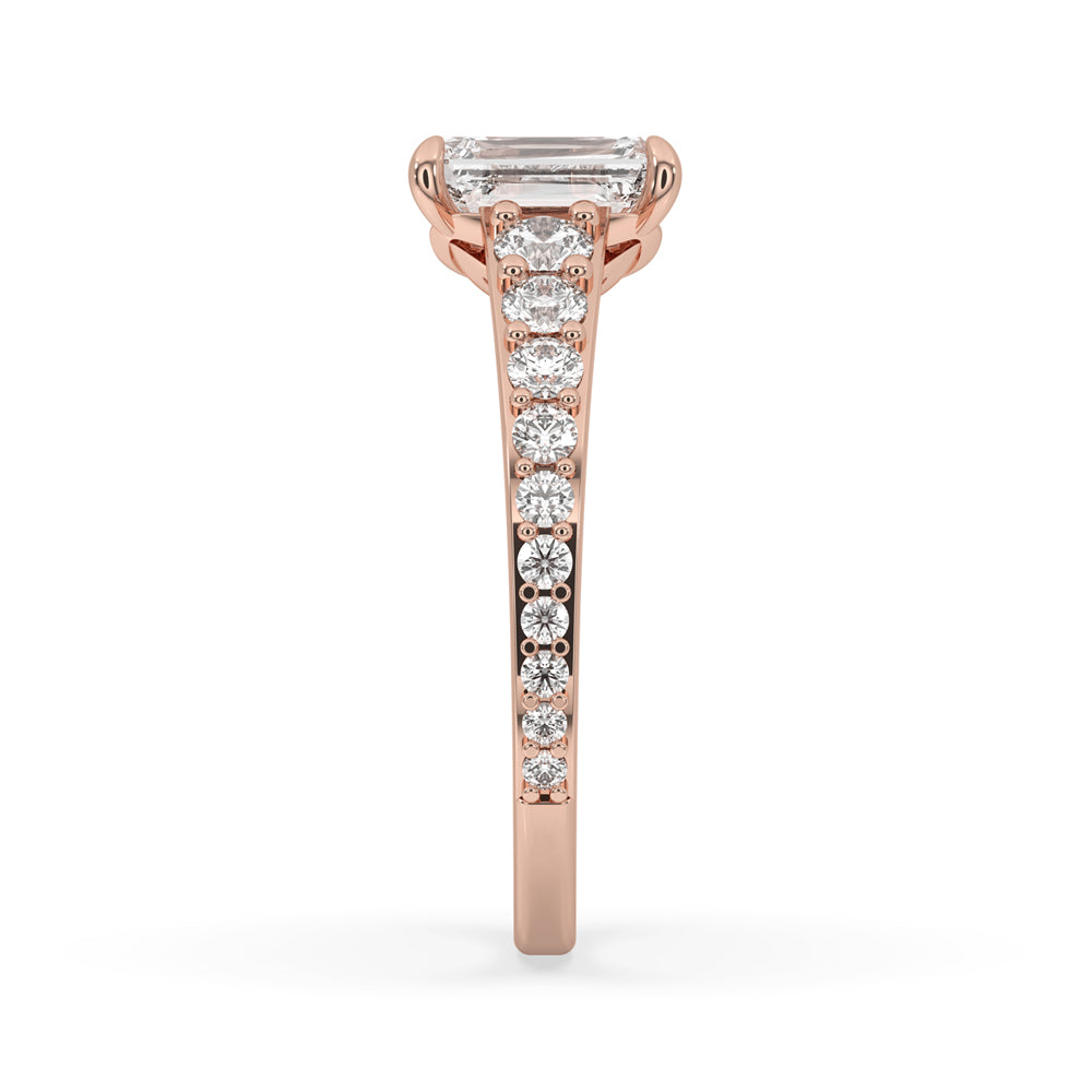 Emerald Cut Diamond Ring - Pave Diamonds