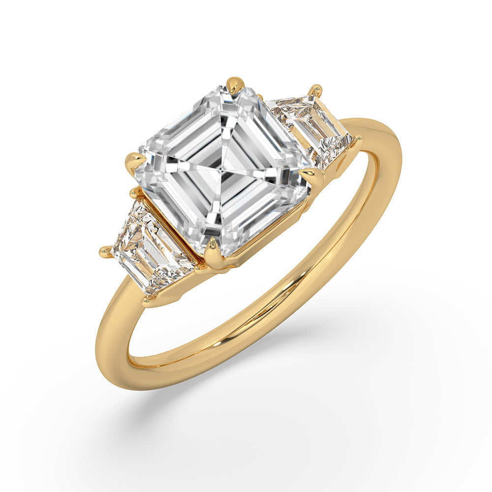 Asscher Cut Diamond Ring With 2 Trapezoid Side Stone