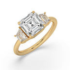 Asscher Cut Diamond Ring With 2 Trapezoid Side Stone