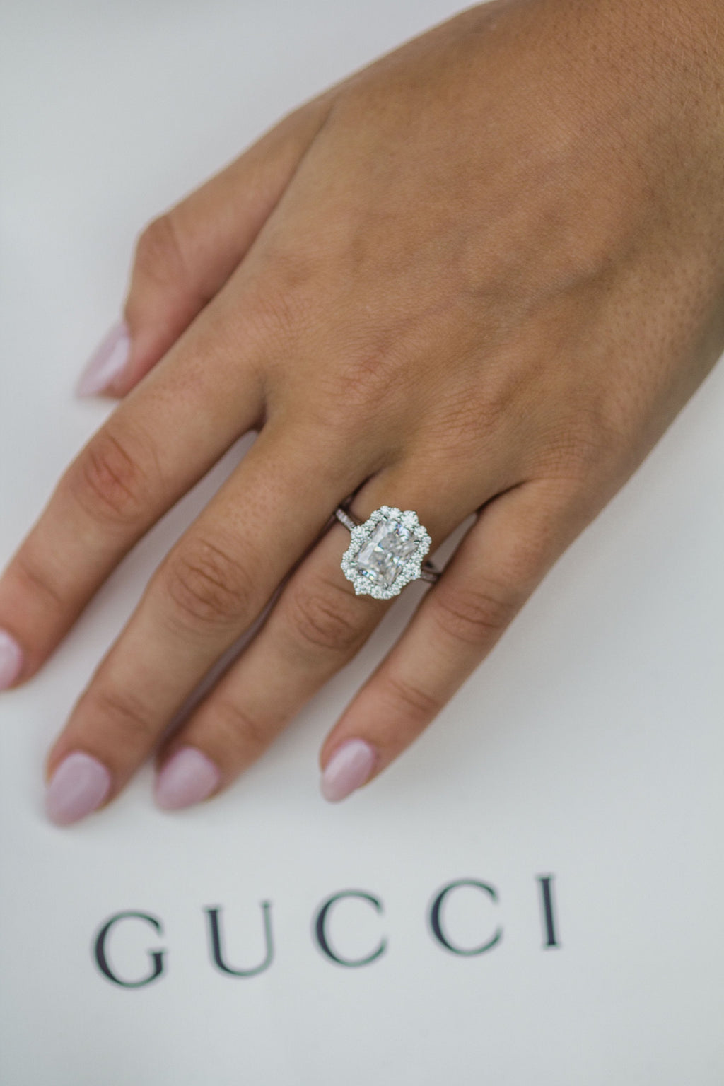 3.40 CT Radiant Moissanite Unique Halo Engagement Ring