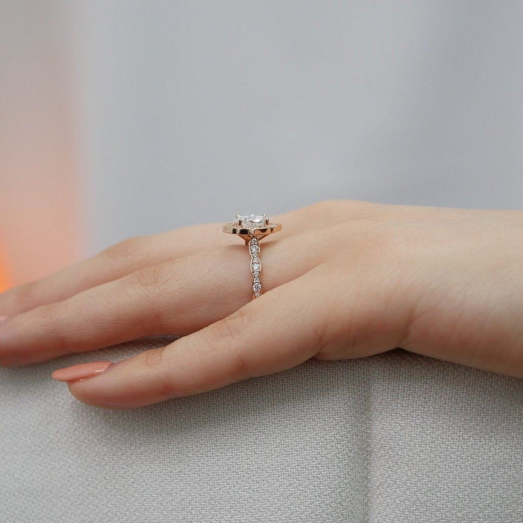 1.50 CT Vintage Oval Cut Moissanite Halo Engagement Ring