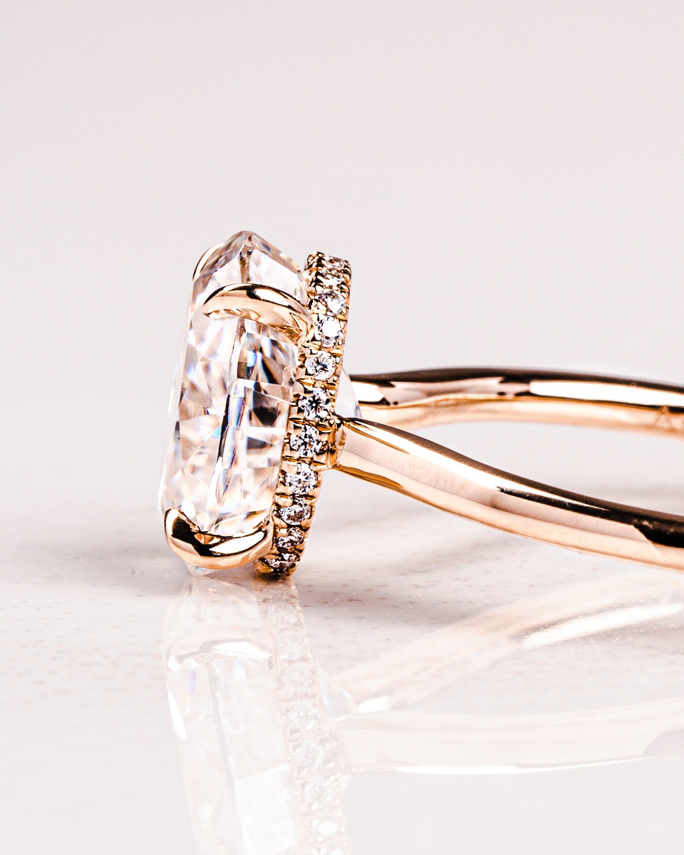 2.0 CT Oval Moissanite Solitaire Engagement Ring With Hidden Halo Setting
