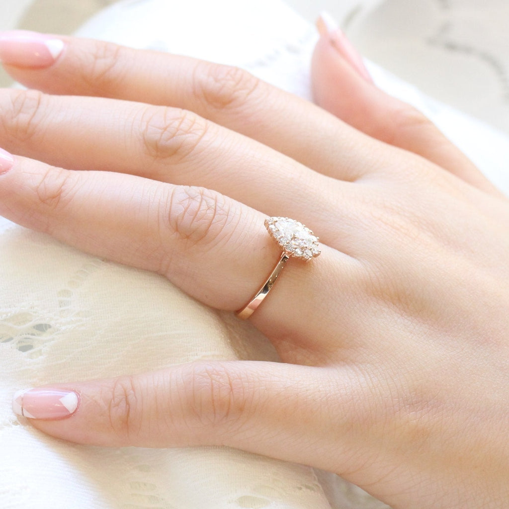 1.0 CT Pear Cut Halo Style Moissanite Engagement Ring