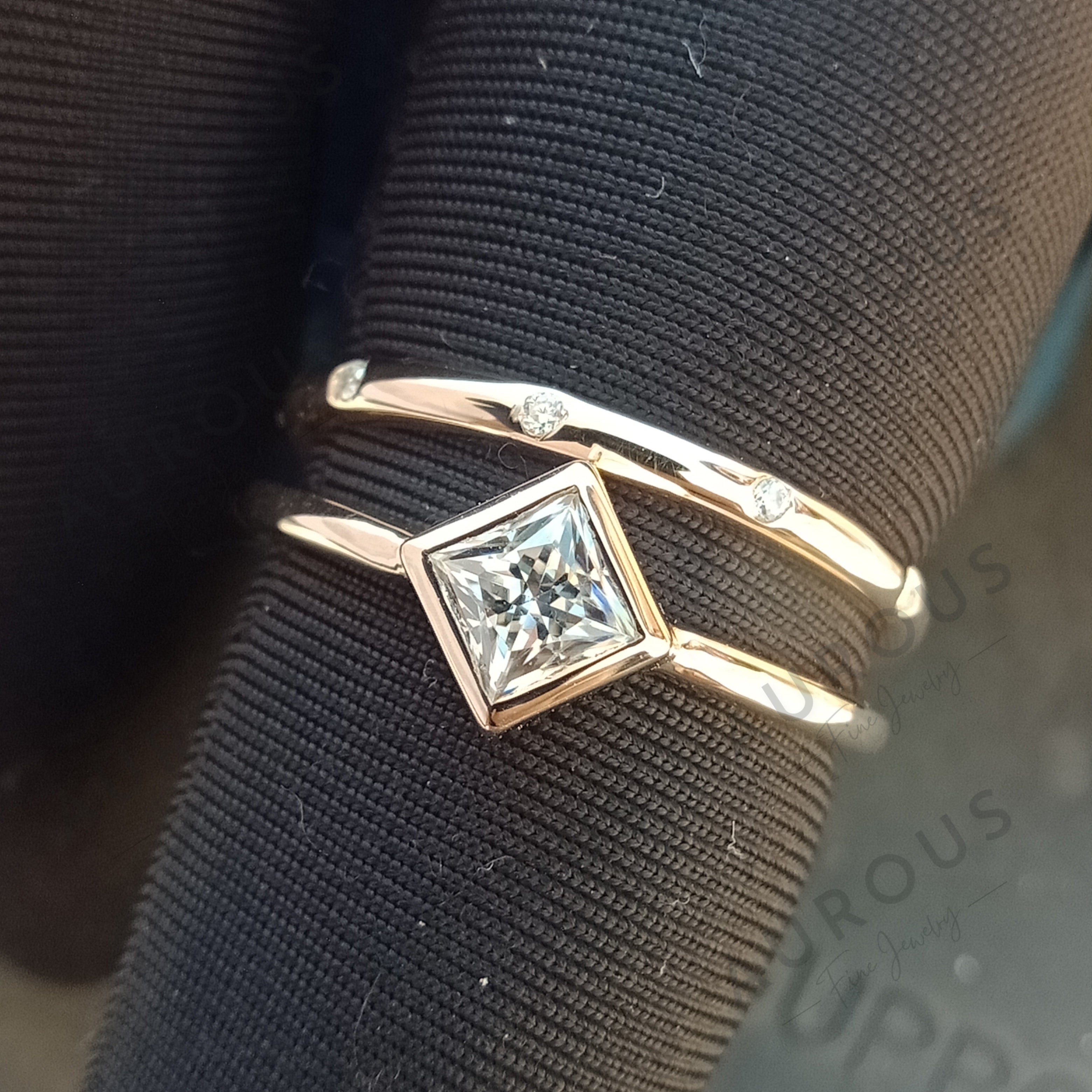 0.50CT Princess Cut Moissanite Solitaire Bridal Ring Set