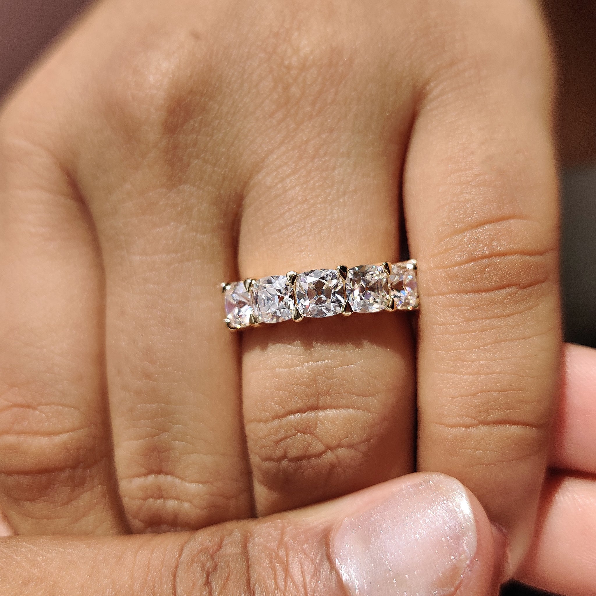 Cushion Old Mine Cut 5 Stone Wedding Band