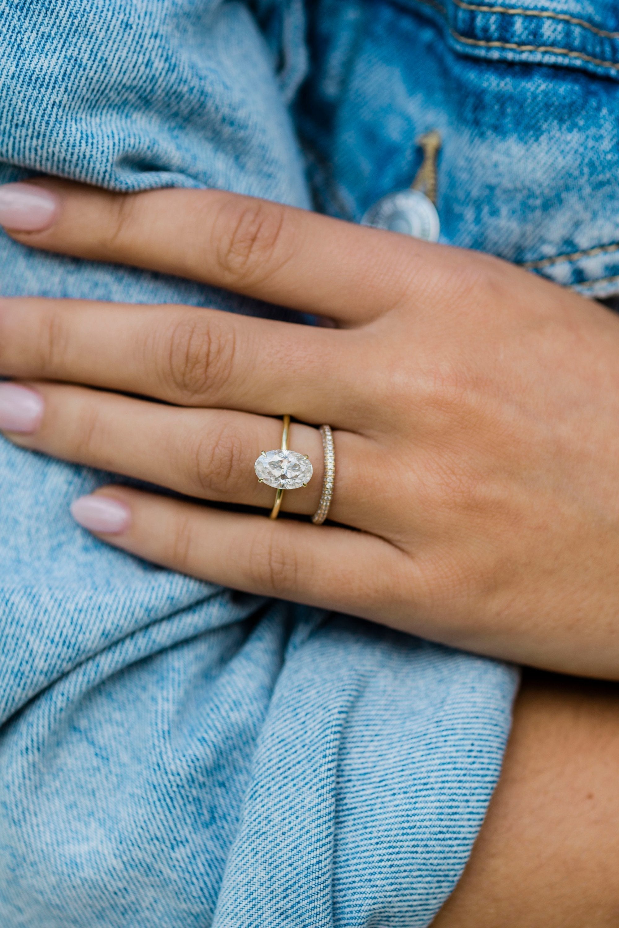 2.70 CT Oval Cut Moissanite Solitaire & Hidden Halo Setting Engagement Ring
